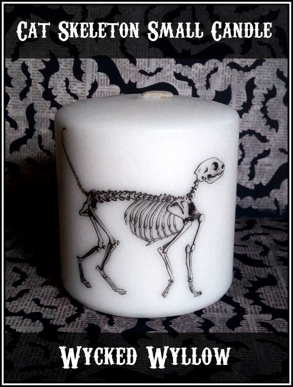 Skeleton Cat Small Candle Kitty Spooky Halloween Creepy