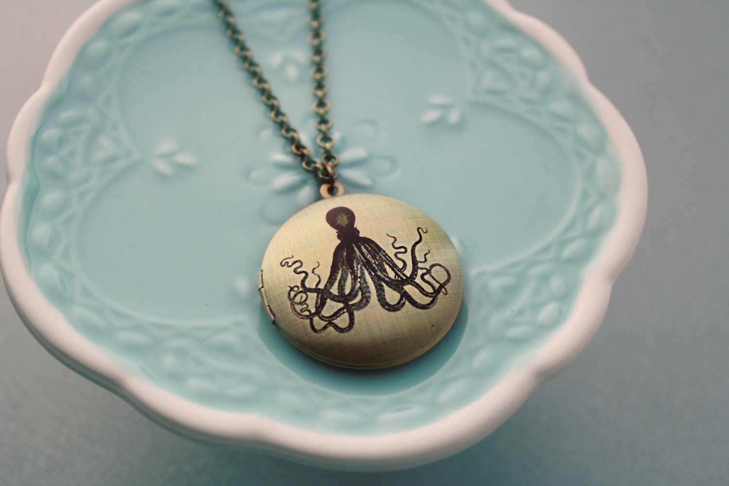 Nautical Octopus Vintage Style Locket Necklace - Steampunk Jewelry