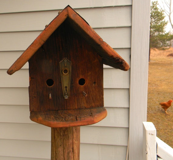 Rustic barn wood duplex birdhouse Yard by OurLittleCountryShop