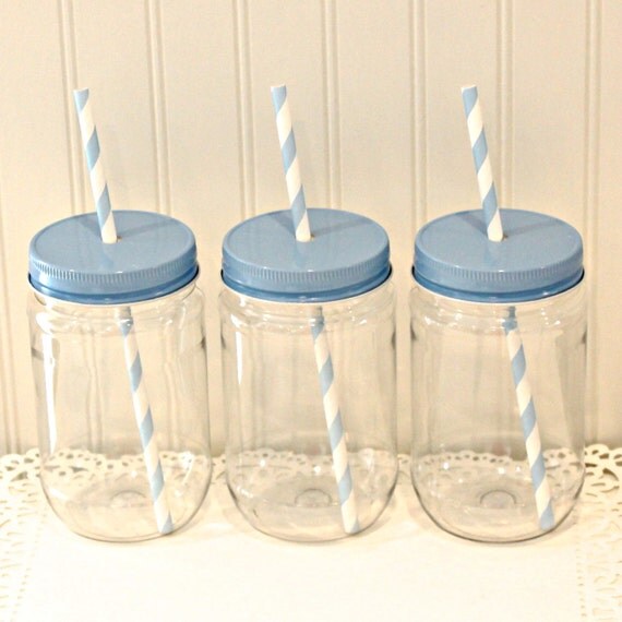 Items similar to Plastic Mason Jars, 8 Light Blue Mason Jar Lids & FREE