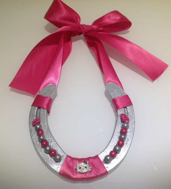 Items similar to LUCKY HORSESHOE GIFT, with Pink Ribbon, silver ...