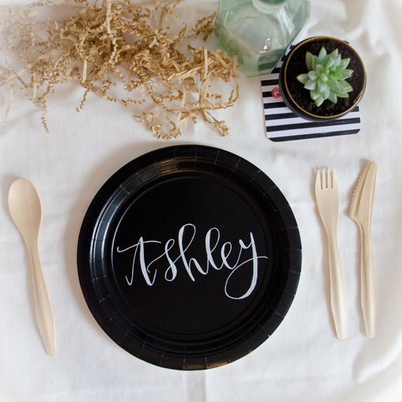 Black Custom Paper Plates by PapelnCo on Etsy