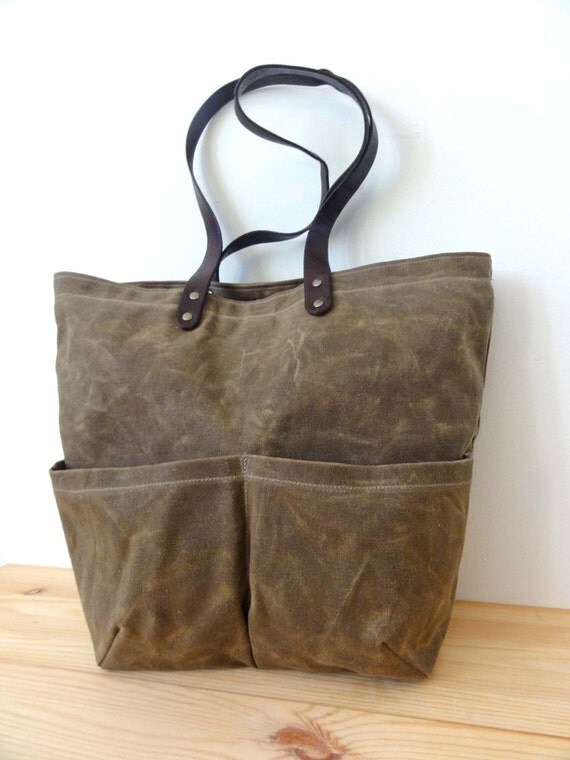 Items similar to Tan Waxed Canvas Tote Bag on Etsy