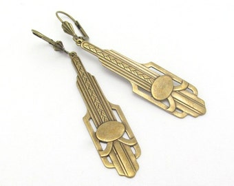 Art Deco Earrings, Antiqued Gold Brass Earrings, Bridesmaid Gift, Bridal Jewelry, Wedding Jewelry, Hawaiibeads