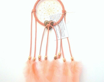 Peach Dream Catcher, Turkey Flat Feathers