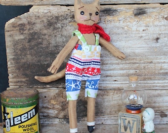 Jake the cat, primitive style, cloth doll