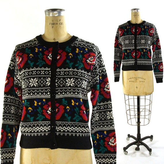 Floral Cardigan Sweater / Vintage 1990s Fair Isle by SpunkVintage