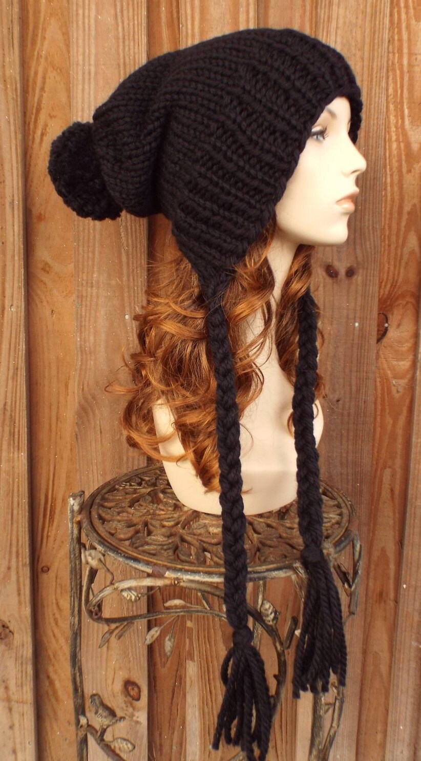 Black Slouchy Hat Knit Hat Womens Hat Black Hat Extra Slouchy