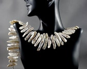 Long stick pearl necklace. Biwa pearls. Gorgeous boho necklace. Organic pearls