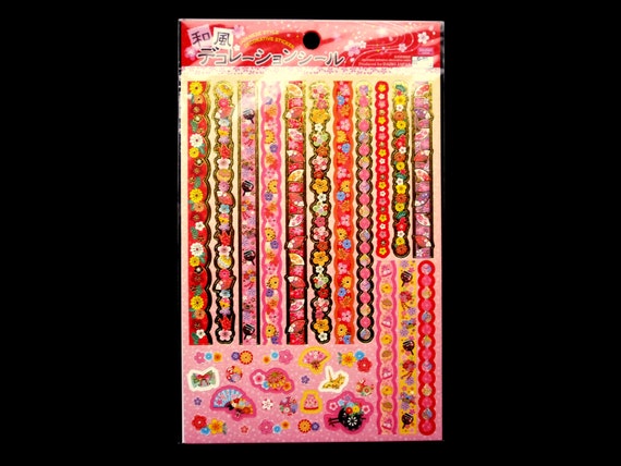 Traditional Japanese Stickers - Plum Blossom Stickers- Fan Stickers - Chiyogami Stickers - Sticker Strips  (S40)