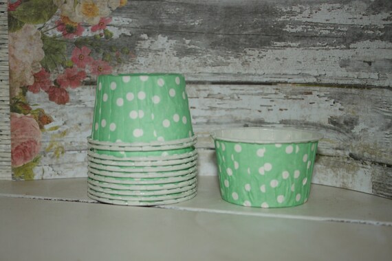 Green Nut Cups, set of 12, Paper cups, Baking Cups, Dessert Cups, Ice Cream Cups Mint green white polka dots Il_570xn