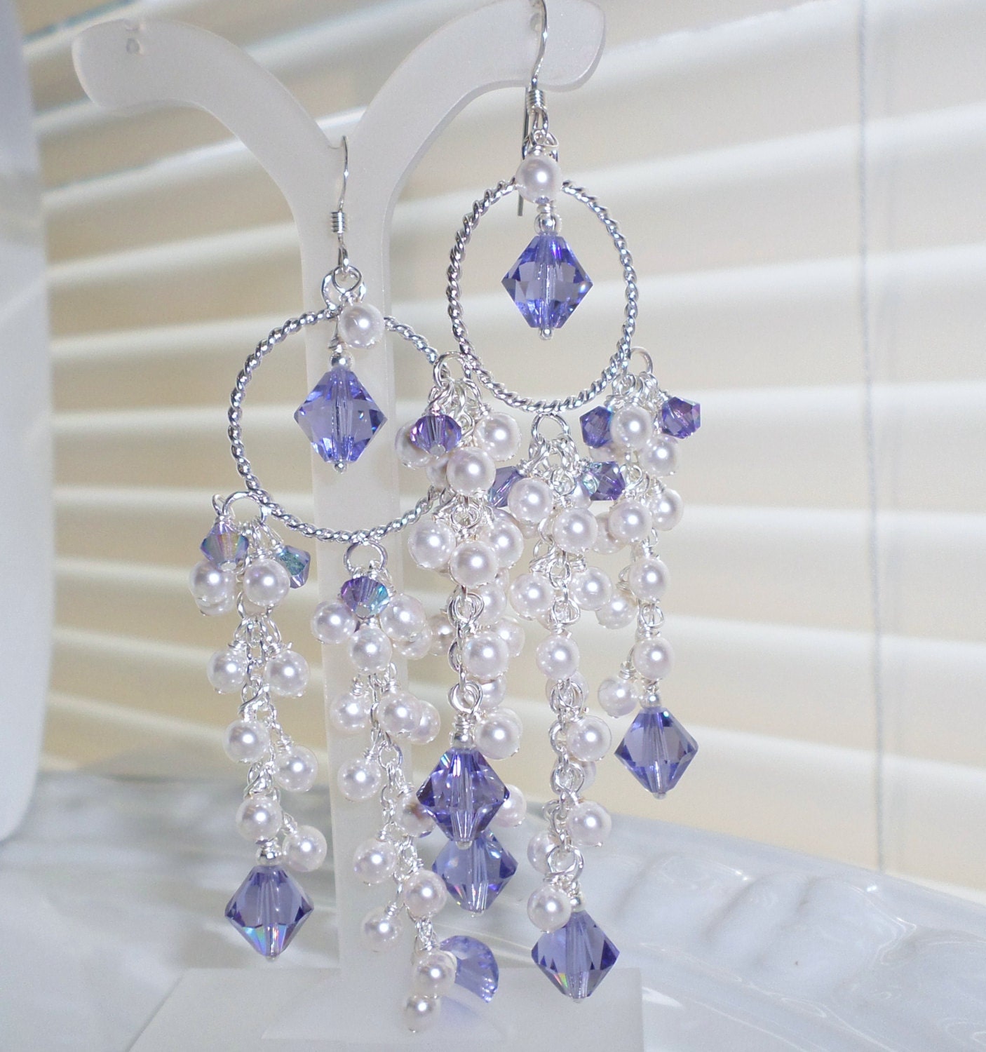 Purple Chandelier Earrings White Pearl Chandelier Earrings
