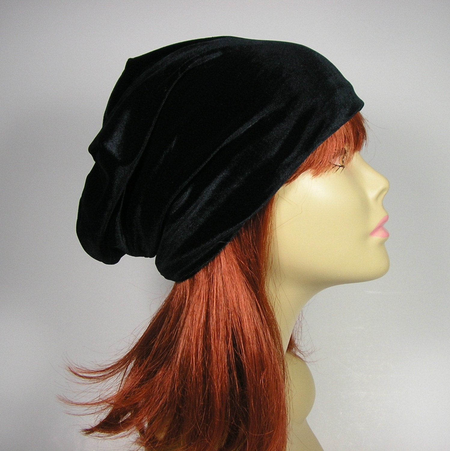 Glam Goth Boho Velvet Beanie Black Velvet Slouchy Beanie Hair