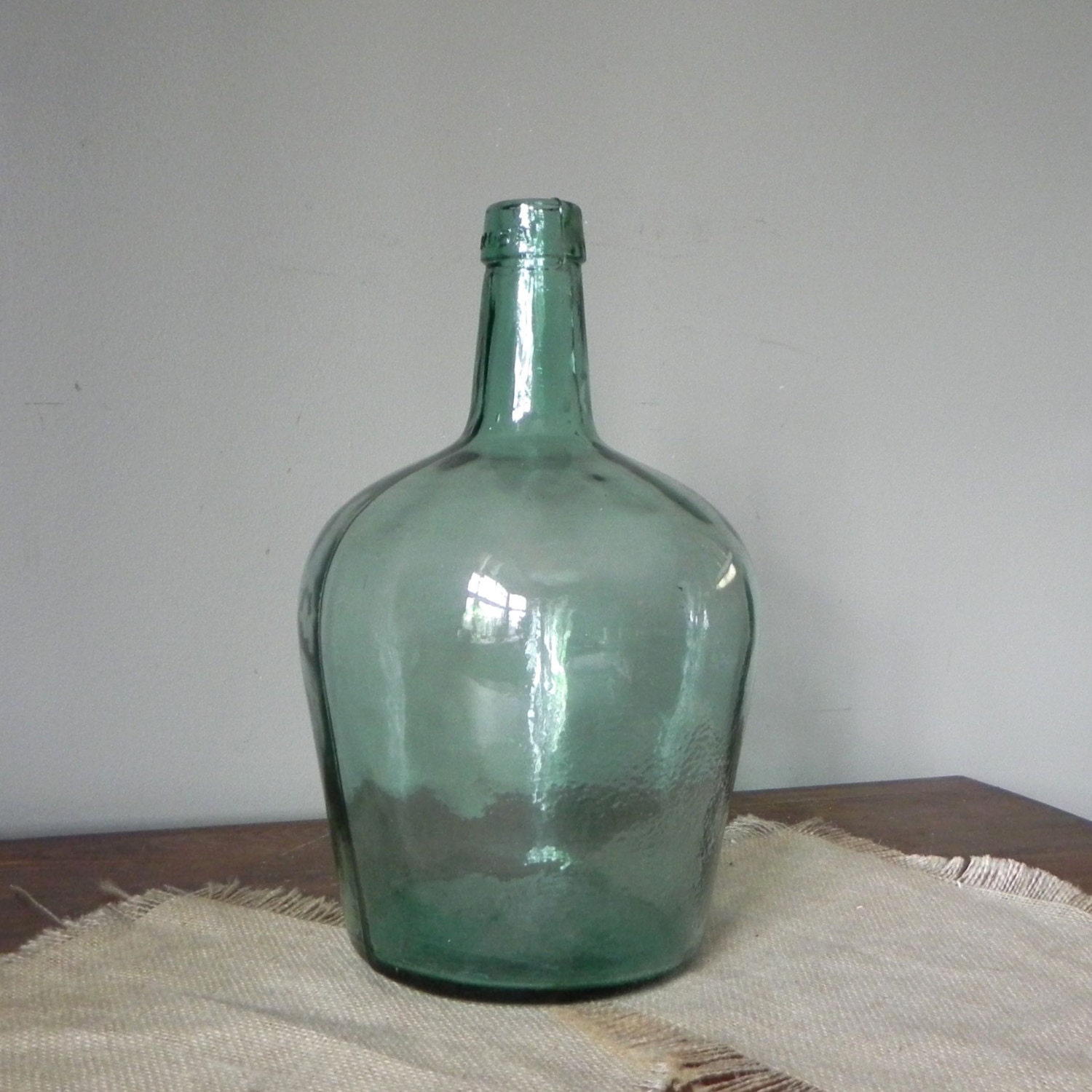 Green glass wine bottle demijohn Vintage Viresa french