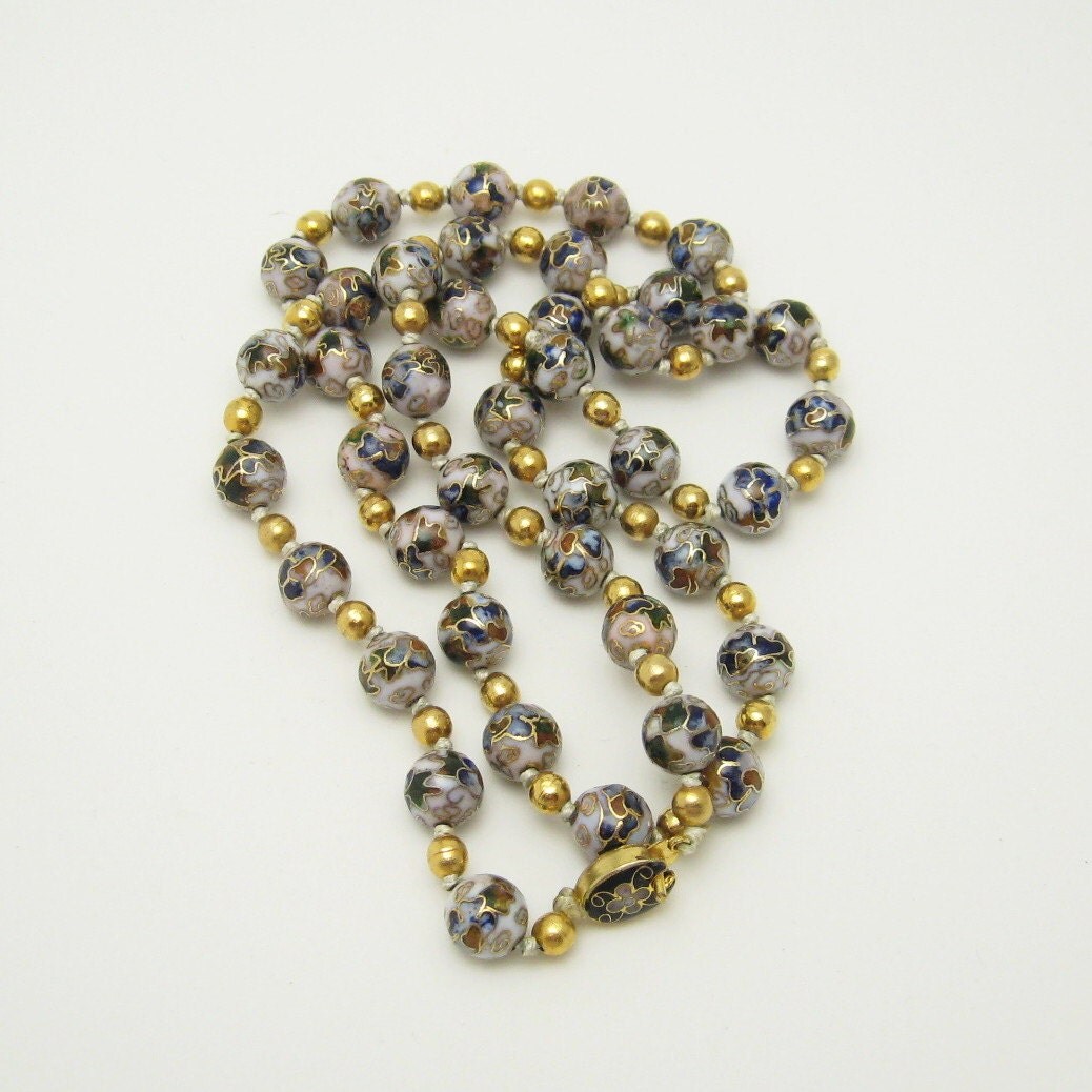 Long Cloisonne Bead Necklace Thirties by PurpleDaisyJewelry