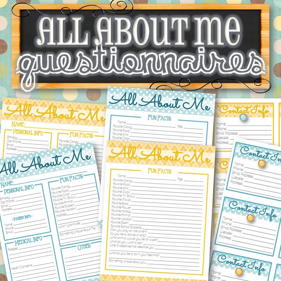 All About Me Questionnaires and Contact Info Cards by TimeSavors