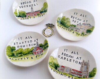 Unique engagement gift ring holder for couple custom portrait from your photo ceramic dish by Cathie Carlson