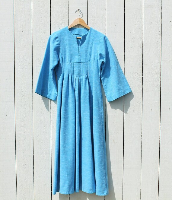 Vintage 70s Dress / BLUE MAXI / Bell Sleeves / XS S