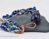 Blues Skies over Paris beaded bracelet, blues and silver beads with handmade copper clasp. glass beads, one of a kind, bold, funky, fun Blues Skies over Paris beaded bracelet, blues and silver beads with handmade copper clasp. glass beads, one of a kind, bold, funky, fun