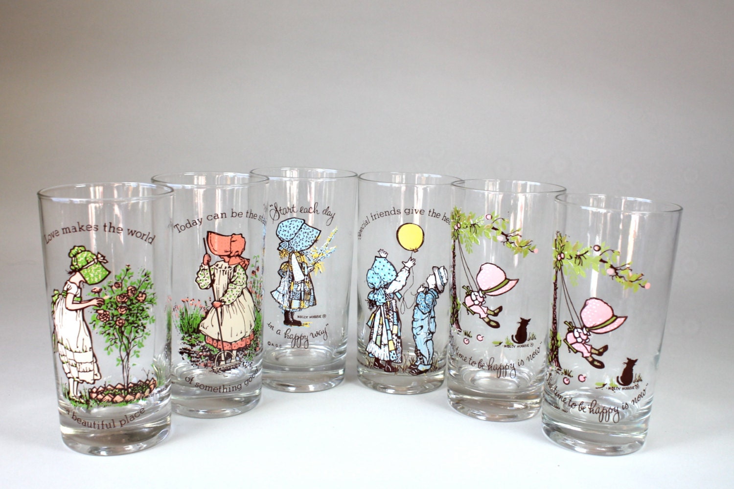 Set of 6 Holly Hobbie Glasses American Greetings Boho