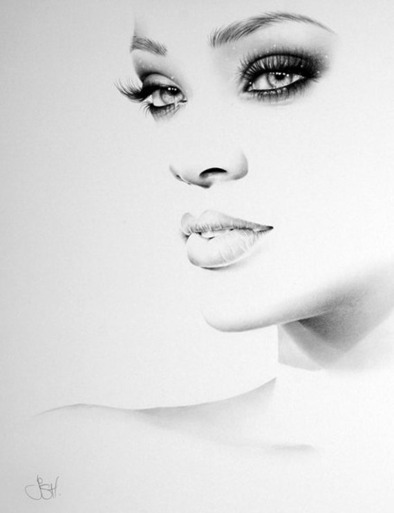  Rihanna Fine Art Signed Print Pencil Drawing 