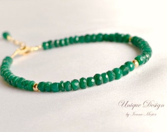 Genuine emerald bracelet, gold filled emerald bracelet, green bracelet, gift for her