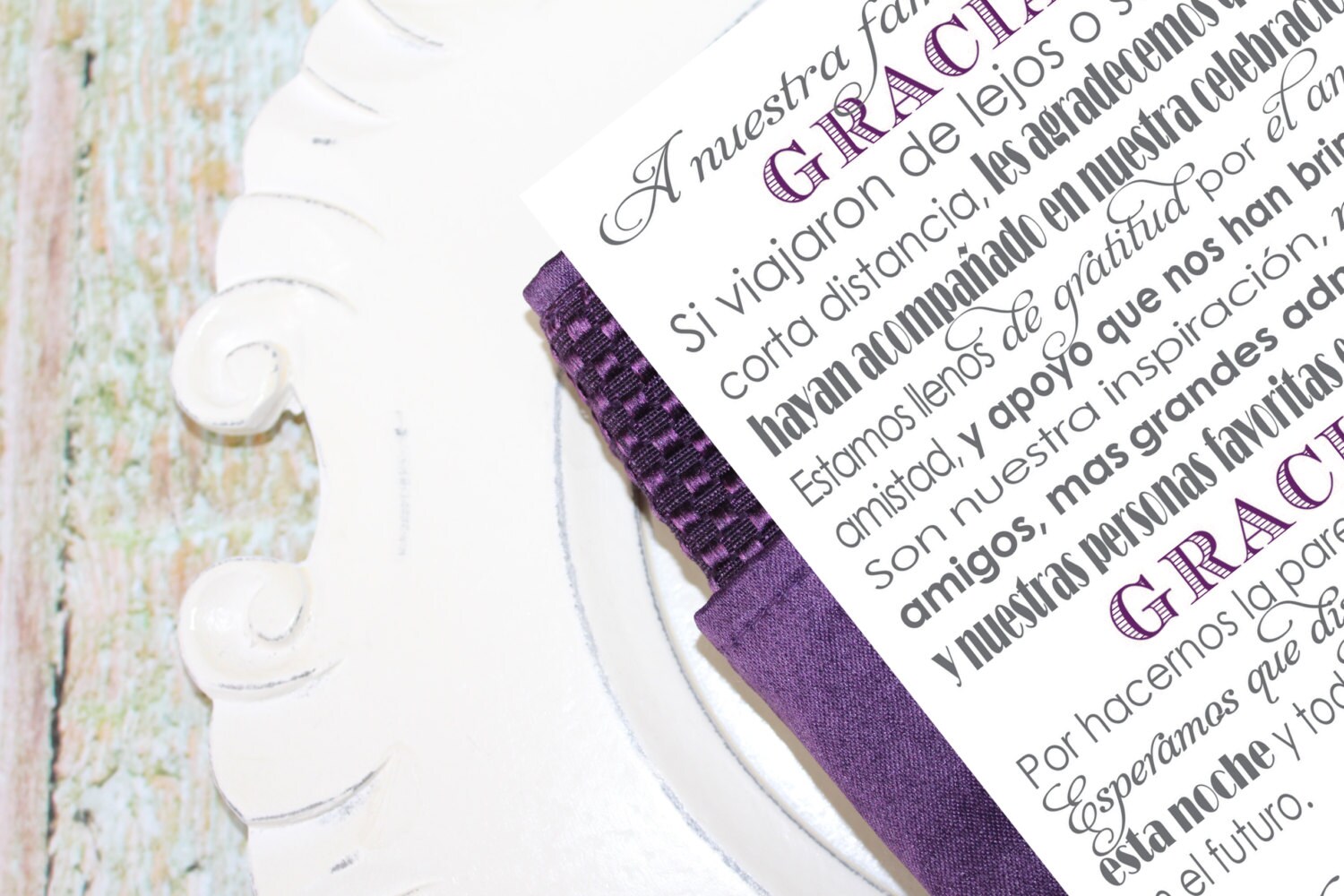 Spanish Wedding Thank You Card with Bride and Grooms Name.