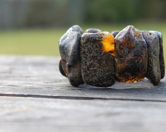Huge Raw Baltic Amber Bracelet Statement Jewelry Massive Cuff OOAK Stretch Big Dark earthy Colors Natural Massive