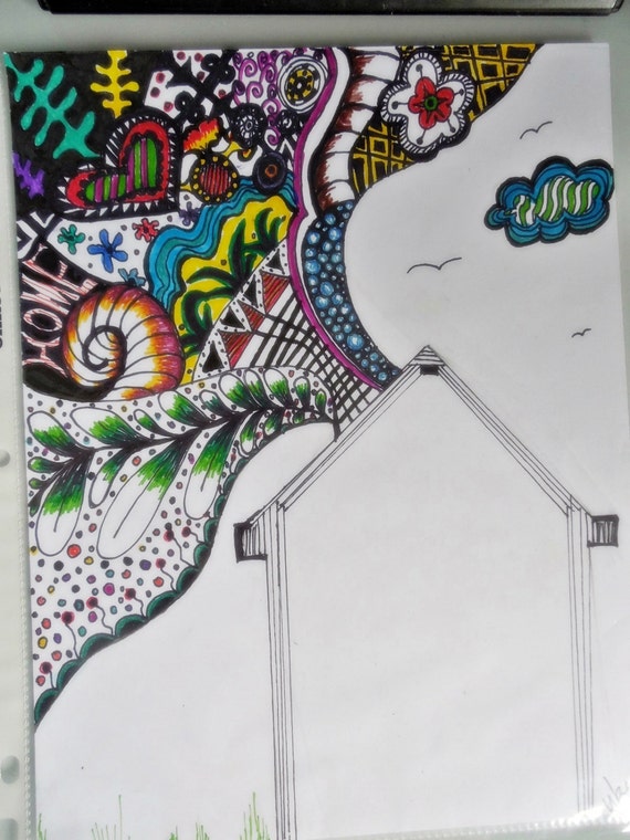Items similar to Home, Zentangle, Doodle, art, wall hanging on Etsy