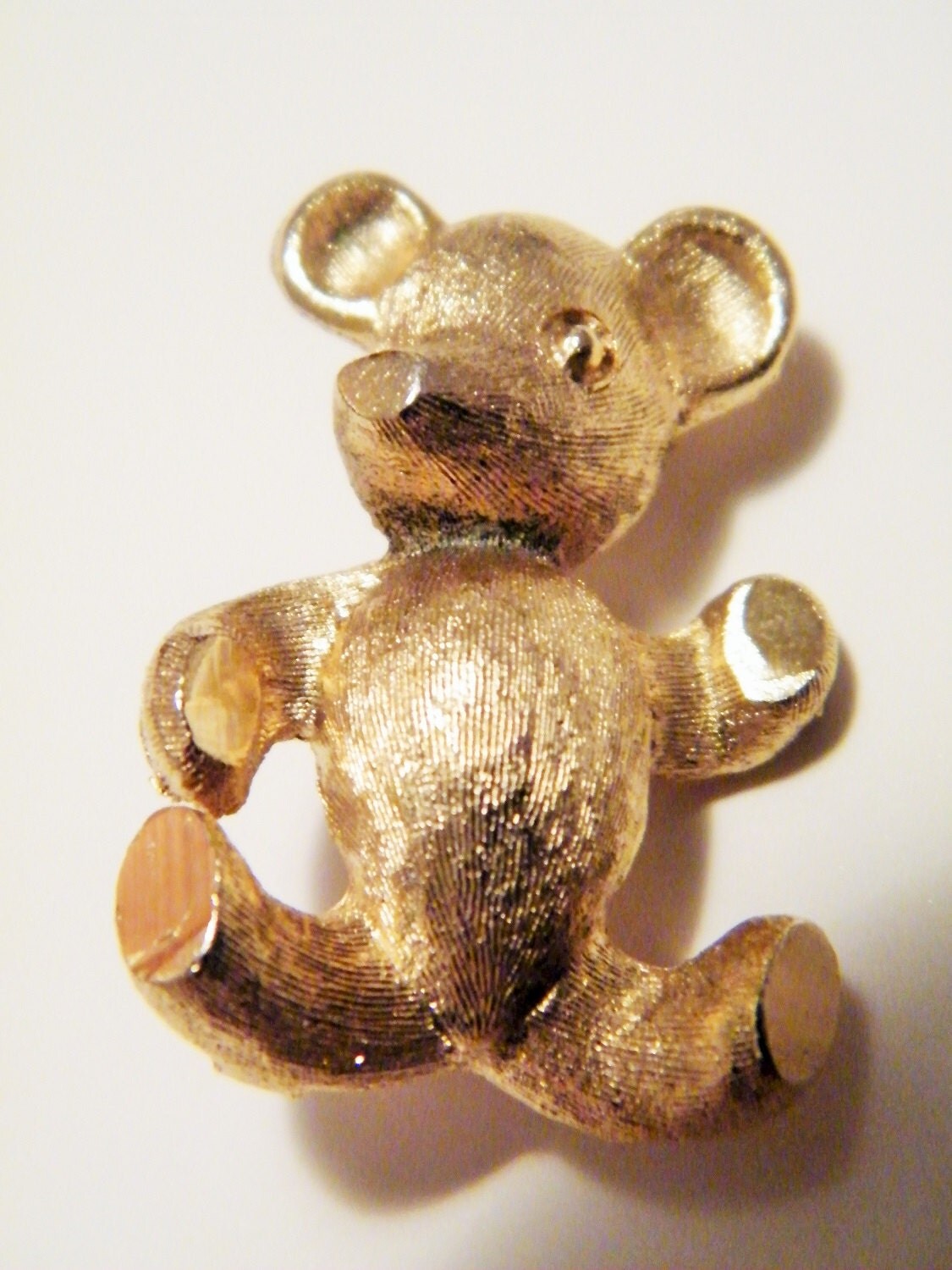 Vintage Gold Tone Textured Teddy Bear Brooch Pin 1960's