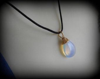 KAIRI Kingdom Hearts Necklace - Opalite Puff Teardrop - silver or gold wrap