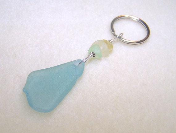 Pastel Sea Glass Keychain for Women Blue Keychain by BikerBlingCa