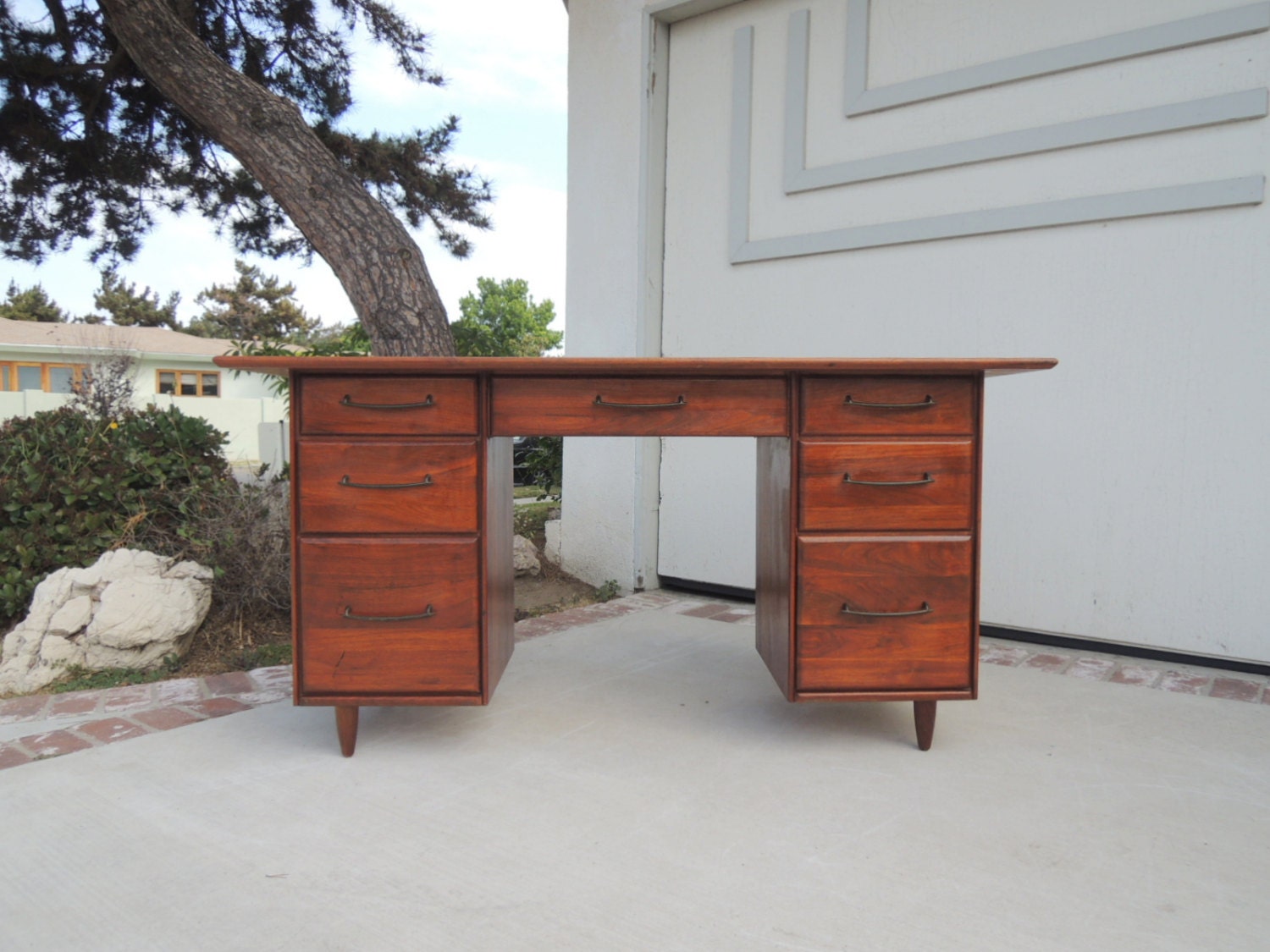 Mid Century Modern Drawer Drawer Desk in Walnut (Los Angeles) Haute Juice