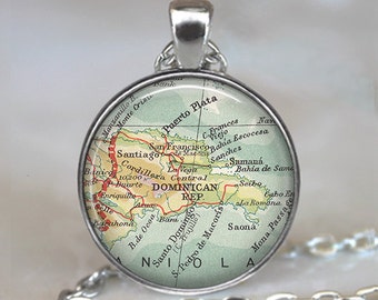 Dominican Republic map necklace, Dominican Republic necklace DR map jewelry brooch pin map pendant key chain key ring key fob hat pin