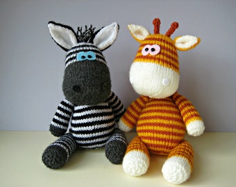 Gerry Giraffe and Ziggy Zebra toy knitting patterns