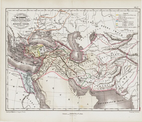 1872 Antique ORIENT map Ancient empires of the East Assyria