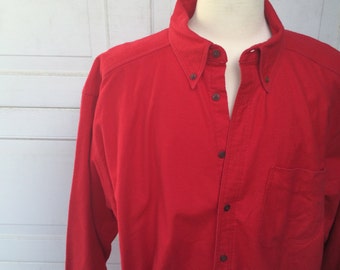 Woolrich Solid Red Vintage Flannel Shirt | Oversize Long 90s Vintage | XXL Men Long Big and Tall