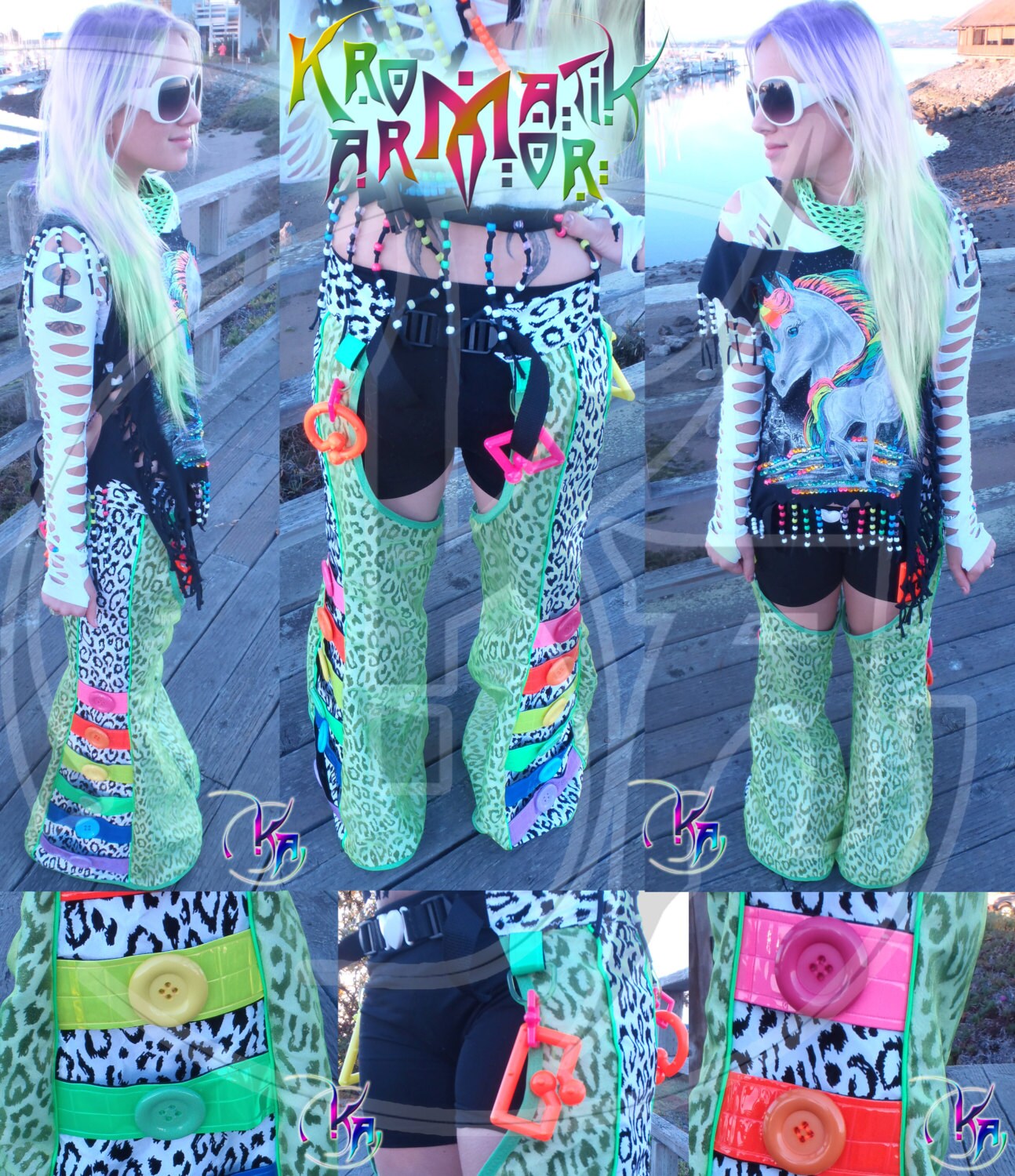 Hardstyle Princess Rave Chaps Rainbow Reflective by KromatikArmor