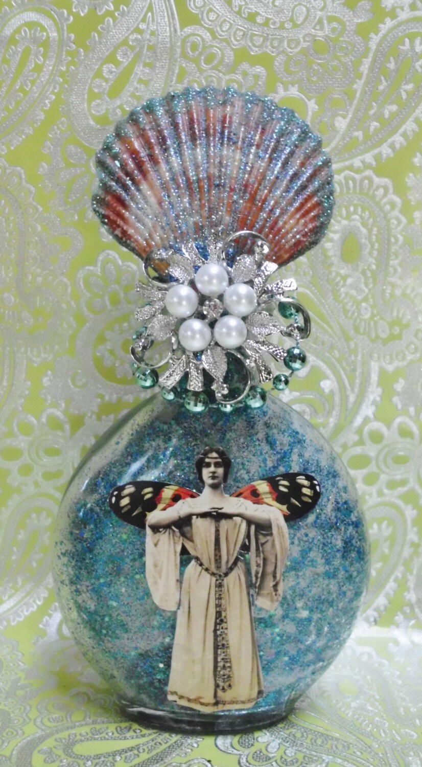 Ready to Ship Seashell Decorated Bottle by laughterandlemondrop