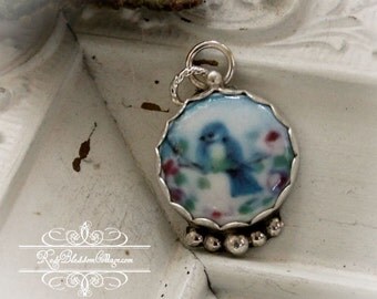 Blue Bird Roses Bluebird Sterling Silver Pendant Charm