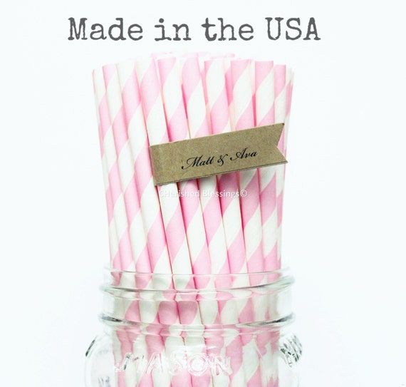 50 Paper Straws Made In USA Pink Vintage Baby Shower Rustic Wedding Cake Pop Sticks Princess Party Pink Lemonade Party Supplies Paper Straws Il_570xn