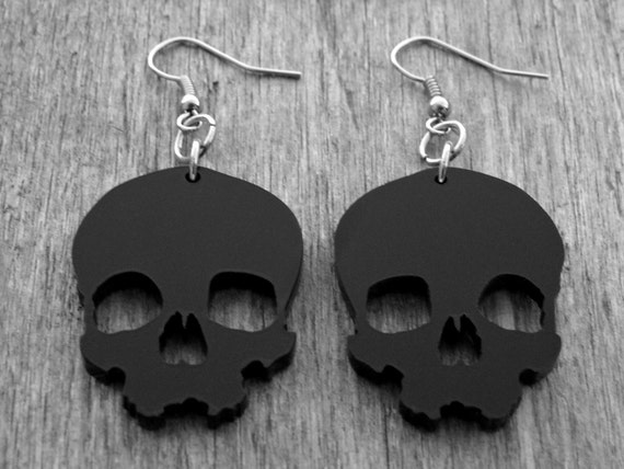 Black Skull Earrings Black Skull Jewelry Gothic Goth Heavy