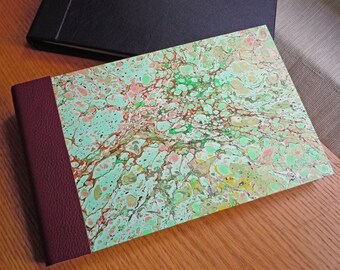 Hand Marbled Splattered Greens and Browns Guest Book