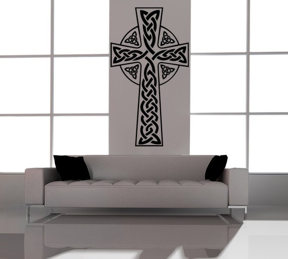 Celtic Cross decal, religious cross, cross vinyl decal wall mural, celtic decal, easter