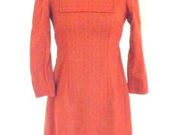 Woolen Tweed Tie Back Vintage 1960s Dress Sz XS 0