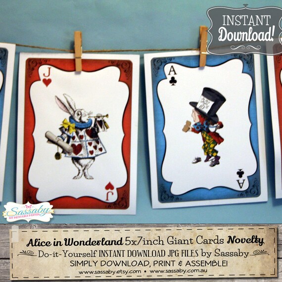 Alice in Wonderland Giant Cards - INSTANT DOWNLOAD - DIY Printable Birthday Baby Shower Party Decoration by Sassaby Il_570xn
