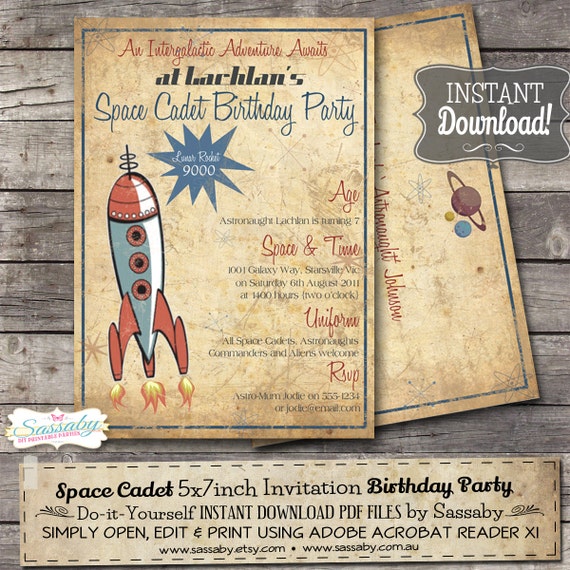 Space Cadet Birthday Invitation - INSTANT DOWNLOAD - Editable & Printable Boys Party Invitation by Sassaby Il_570xn