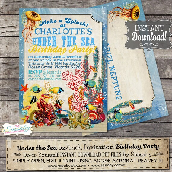 Under the Sea Invitation - INSTANT DOWNLOAD - Editable & Printable Birthday Party Invitation by Sassaby Il_570xn