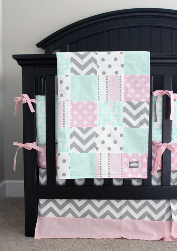 Pink Mint and Grey Baby Bedding Pink Girl Crib Bedding