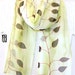 Silk Scarf Handpainted, Mothers Day Gift, Gold and Black Leaves Scarf, Pastel Matcha Green Silk Scarf, Silk Chiffon Scarf. 7.5x54 inches.